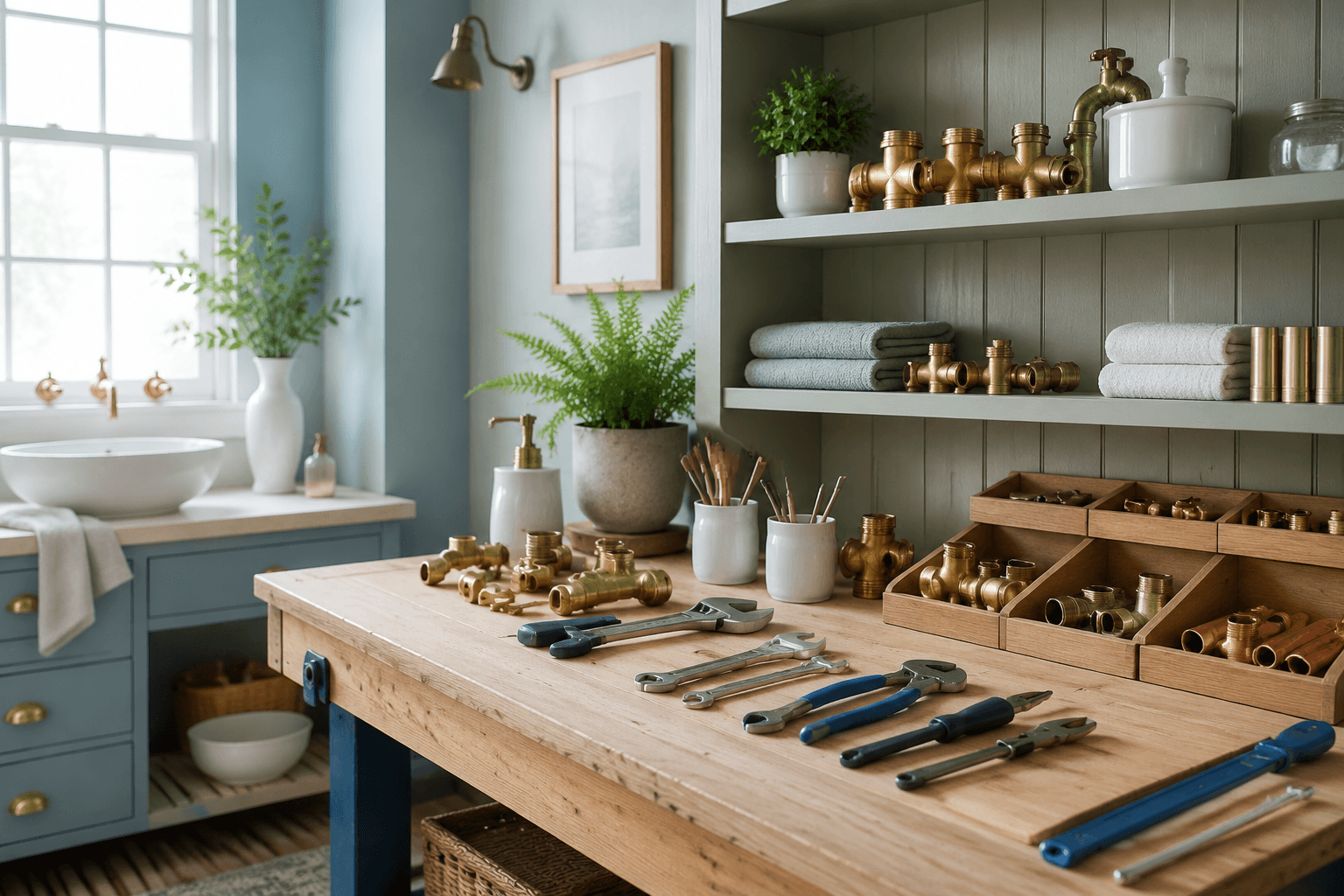 A tidy plumbing and bathroom workshop